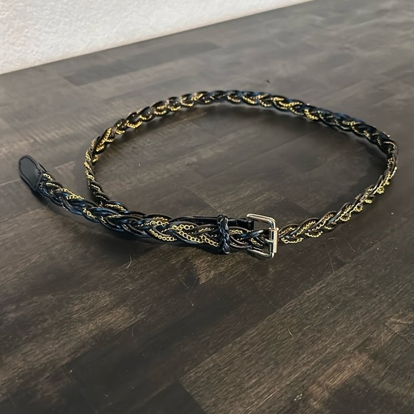 Elise Ms Black Braided Gold Chain Belt Size Medium/Small - Picture 1 of 5